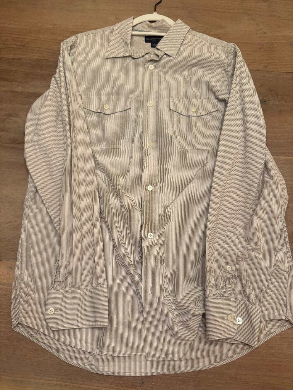 Banana Republic Men's Tan Pinstripe Long-Sleeve Button-Down Shirt L